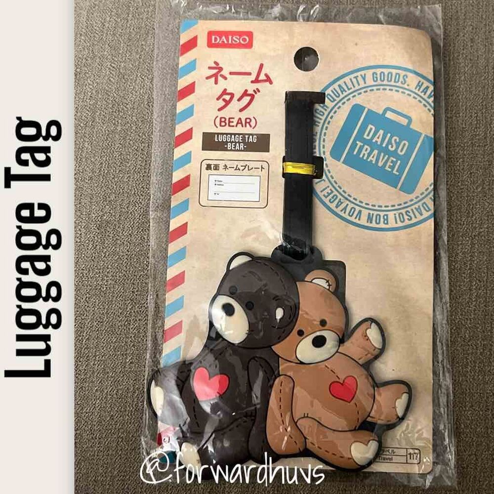 Daiso Bear Luggage Tag Black & Brown Travel ID Tag NWT